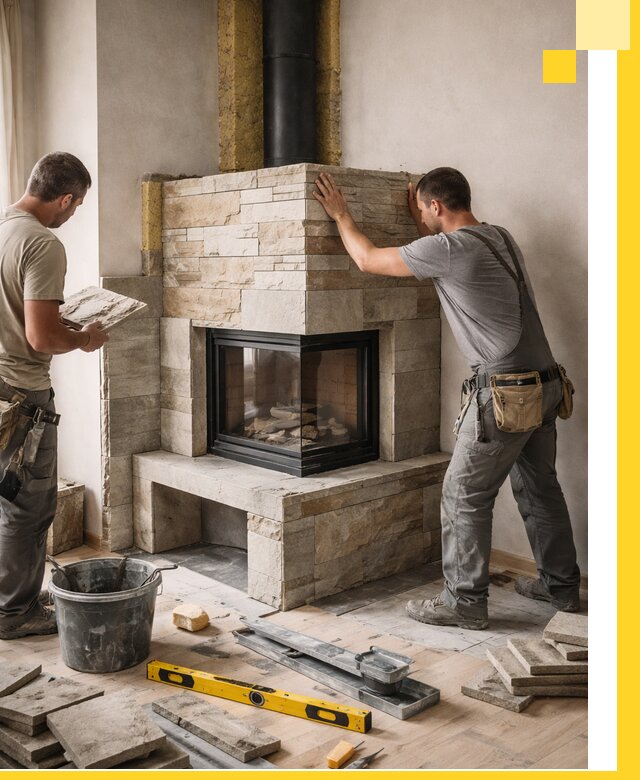 Угловые камины под ключ проект, монтаж и отделка в Волгограде