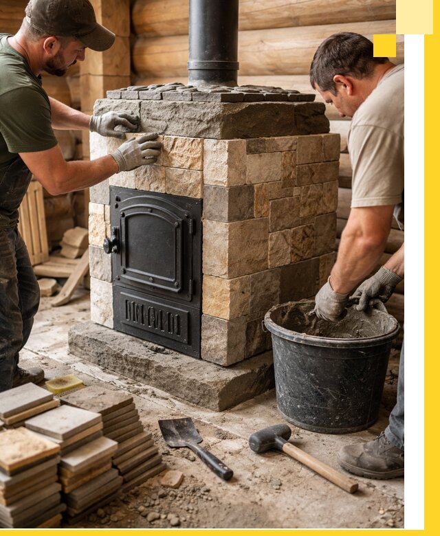 Облицовка банной печи под ключ в Волгограде: камень и плитка