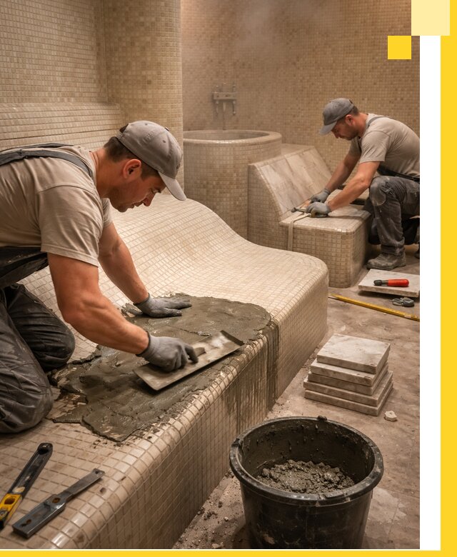 Лежаки для хамама под ключ в Волгограде, проект и монтаж