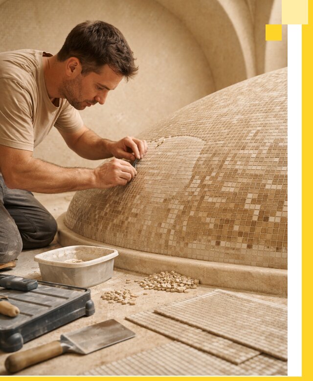 Профессиональная укладка мозаики для хамама под ключ в Волгограде